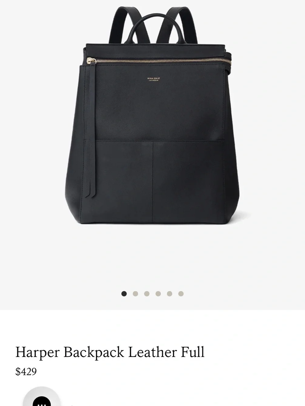 Mina Baie Harper Leather Backpack in Black with Gold Zip
